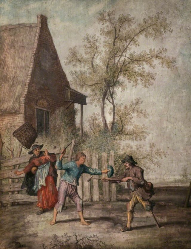 de Heer, Margarethe; Two Frisian Beggars Fighting; Leicester Arts and Museums Service; http://www.artuk.org/artworks/two-frisian-beggars-fighting-81301